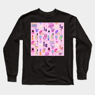 Pink Beauty Makeup Cosmetics Pattern Long Sleeve T-Shirt